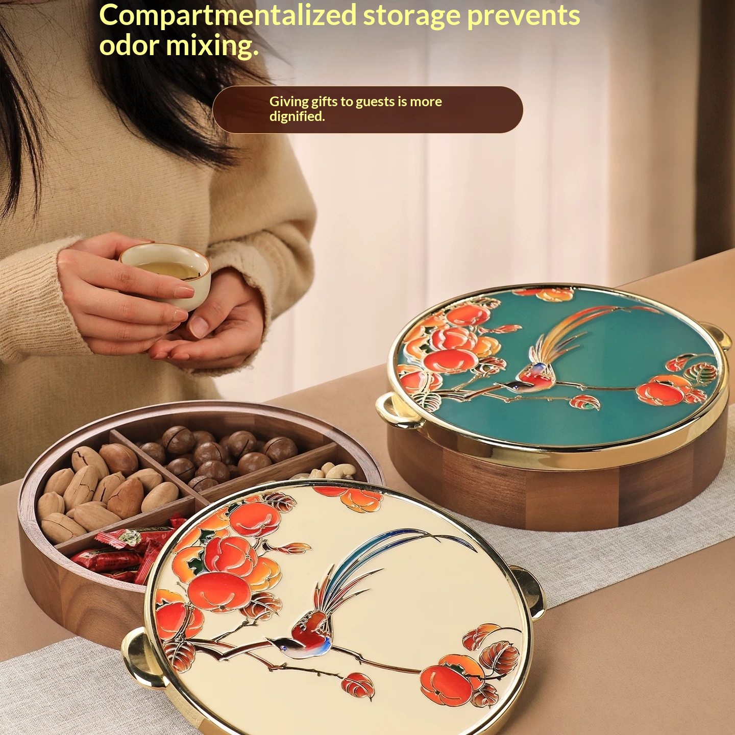 Chinese Enamel Nightstand Nut Box