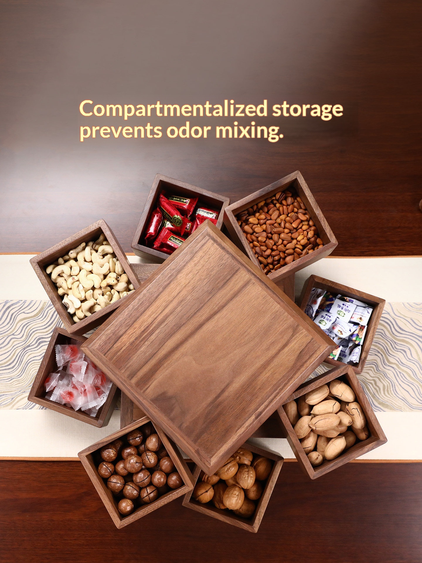Rotating Walnut Wood Dry Fruit Storage Box