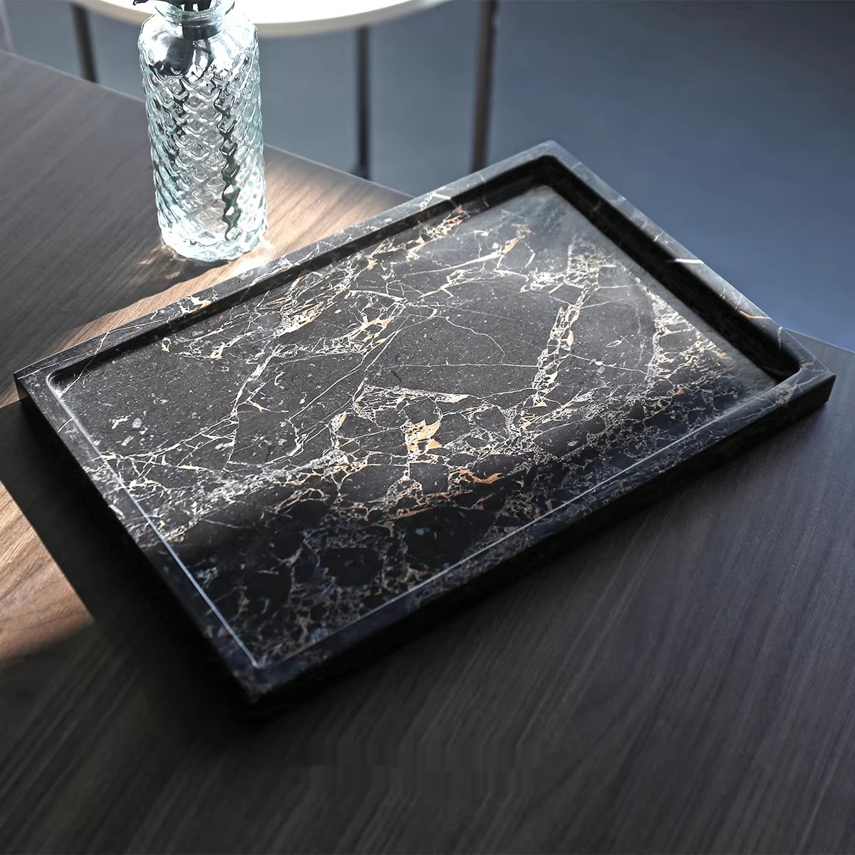 Luxury Natural Marble Rectangular Bathroom Storage Tray