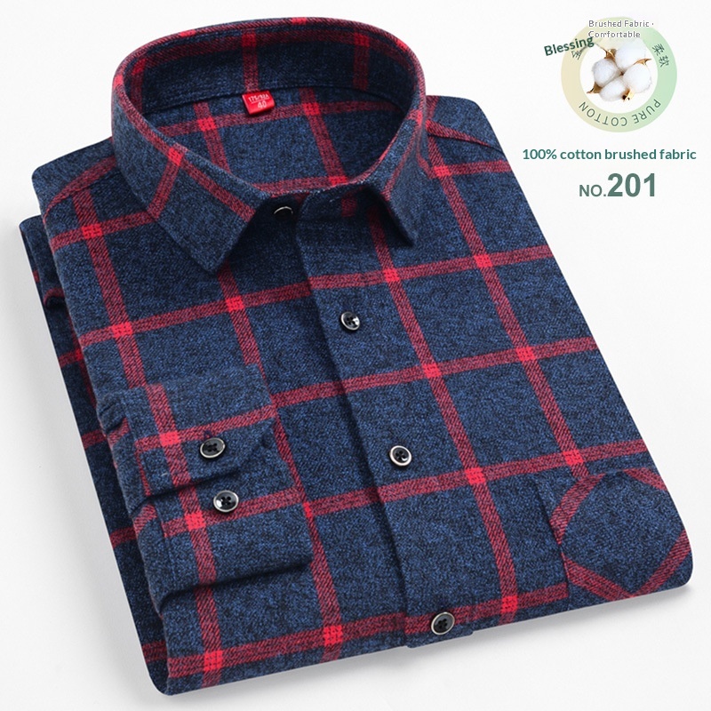 Mens Casual Plaid Cotton Square-collar Shirt