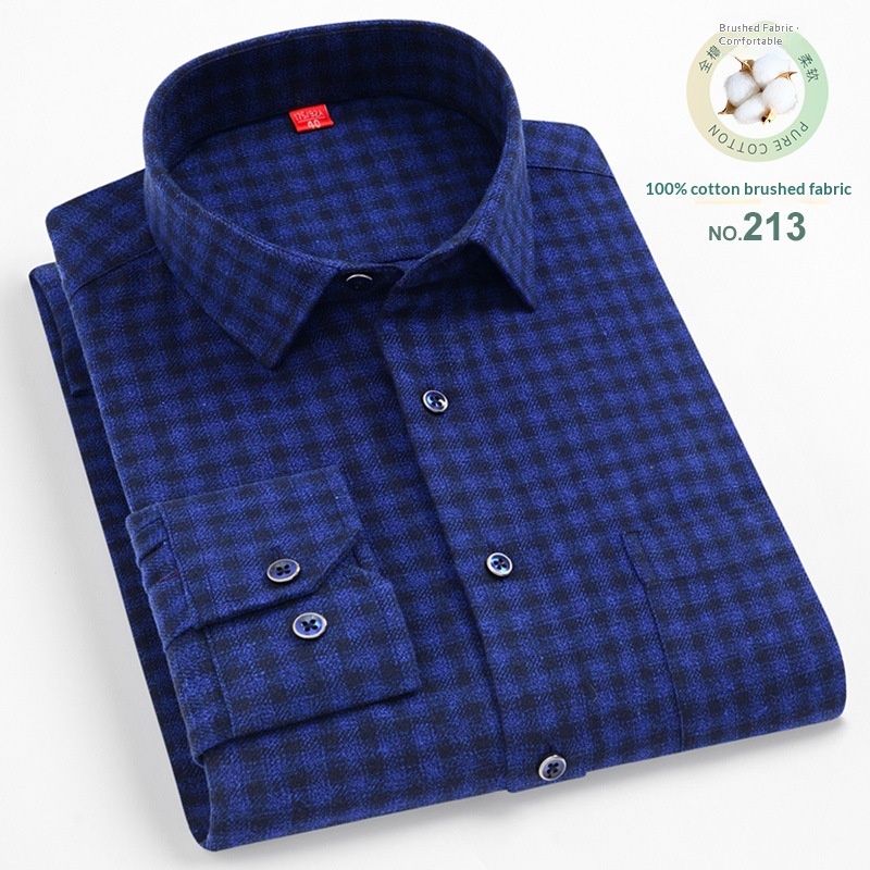 Mens Casual Plaid Cotton Square-collar Shirt