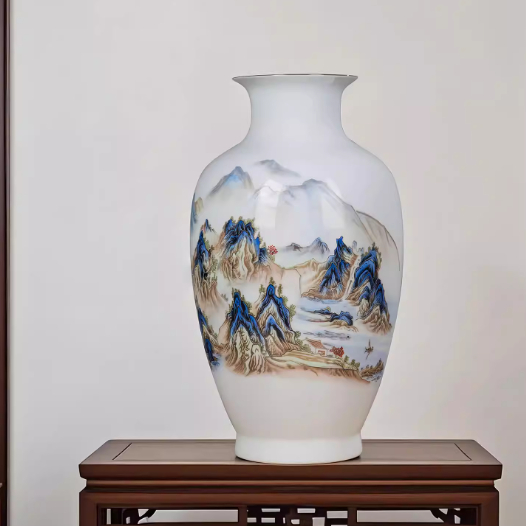 Porcelain Vase Ornament With Famille Rose Painting Of The A Thousand Li Of Rivers And Mountains Landscape