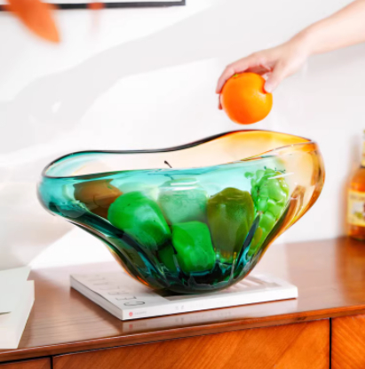 Light-luxury Colorful Glass Fruit Bowl A Stylish Tabletop Organizer For Fruits And Dried Snacks