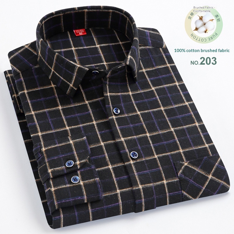 Mens Casual Plaid Cotton Square-collar Shirt