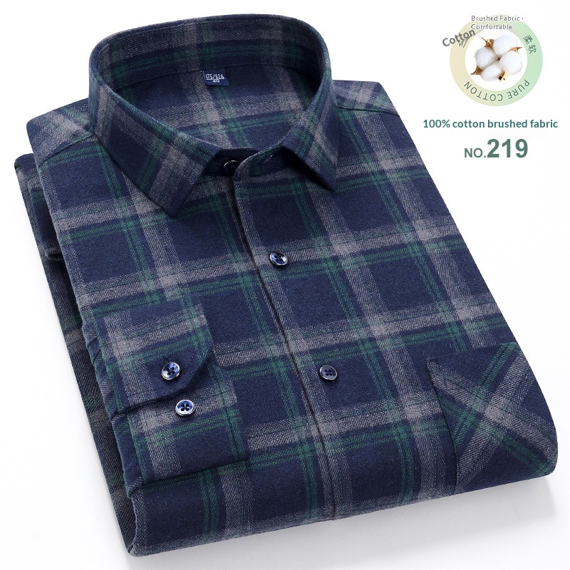 Mens Casual Plaid Cotton Square-collar Shirt