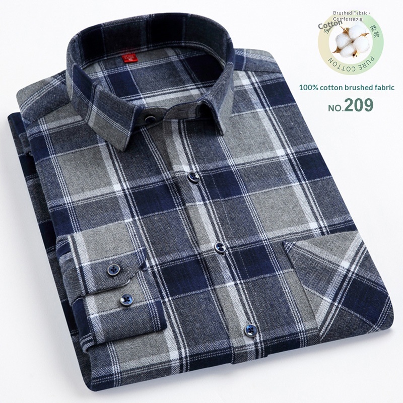 Mens Casual Plaid Cotton Square-collar Shirt
