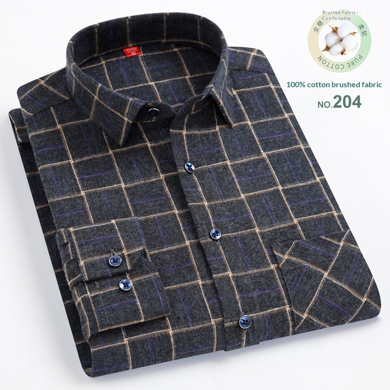 Mens Casual Plaid Cotton Square-collar Shirt
