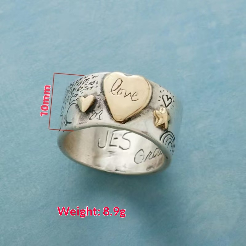 Fashionable Distressed Ring With Engraved Symbols
