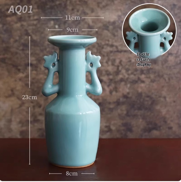 Celadon Song-style Ceramic Vase Ruyao Vintage Chinese Flower Vase