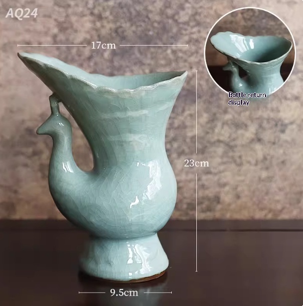 Celadon Song-style Ceramic Vase Ruyao Vintage Chinese Flower Vase