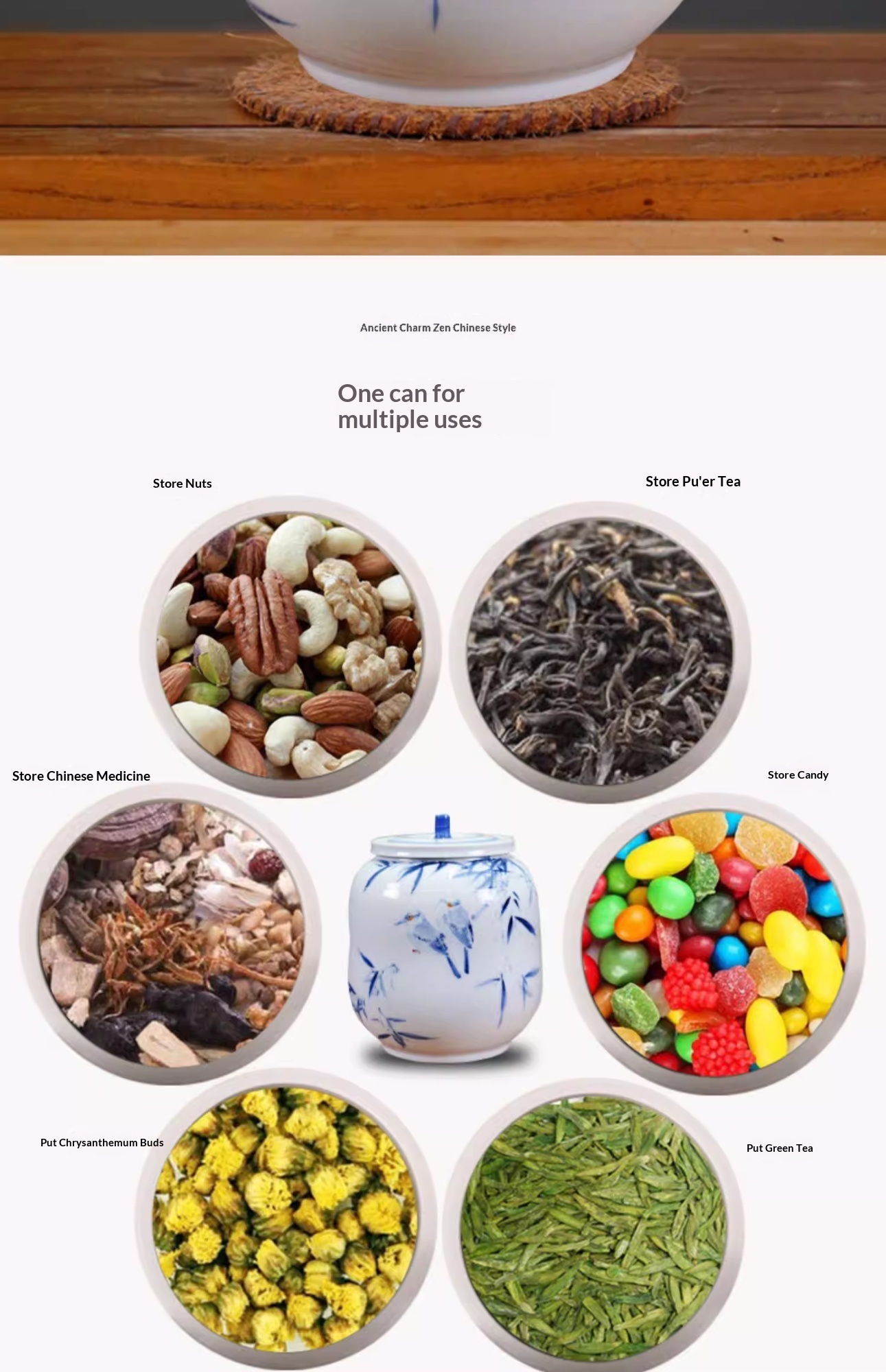 Ceramic Hand-Painted Dual-Scene Blue-and-White Porcelain Airtight Tea Caddy