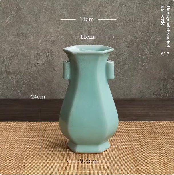 Celadon Song-style Ceramic Vase Ruyao Vintage Chinese Flower Vase
