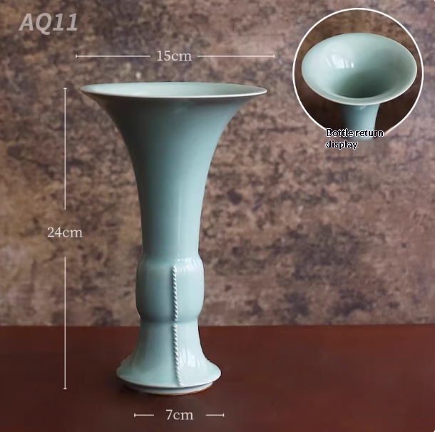 Celadon Song-style Ceramic Vase Ruyao Vintage Chinese Flower Vase
