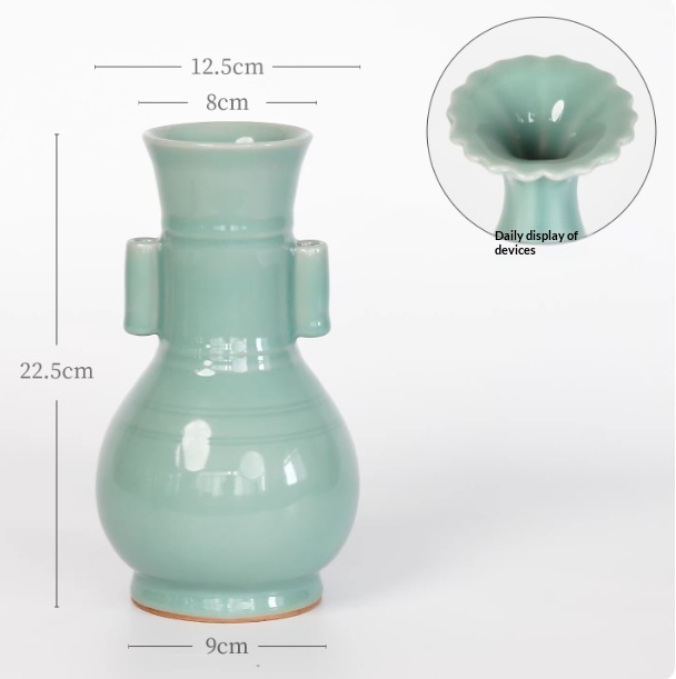 Celadon Song-style Ceramic Vase Ruyao Vintage Chinese Flower Vase