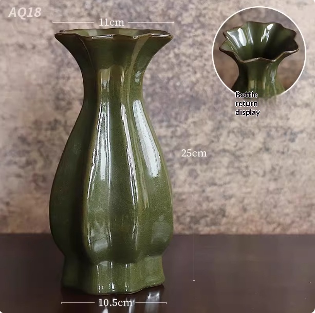 Celadon Song-style Ceramic Vase Ruyao Vintage Chinese Flower Vase