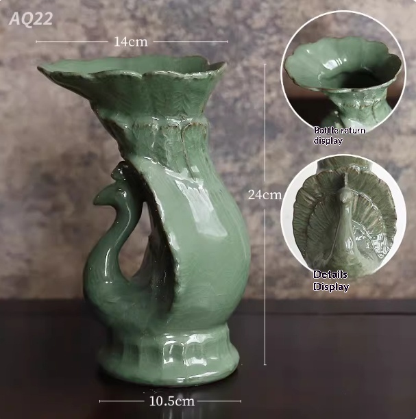Celadon Song-style Ceramic Vase Ruyao Vintage Chinese Flower Vase