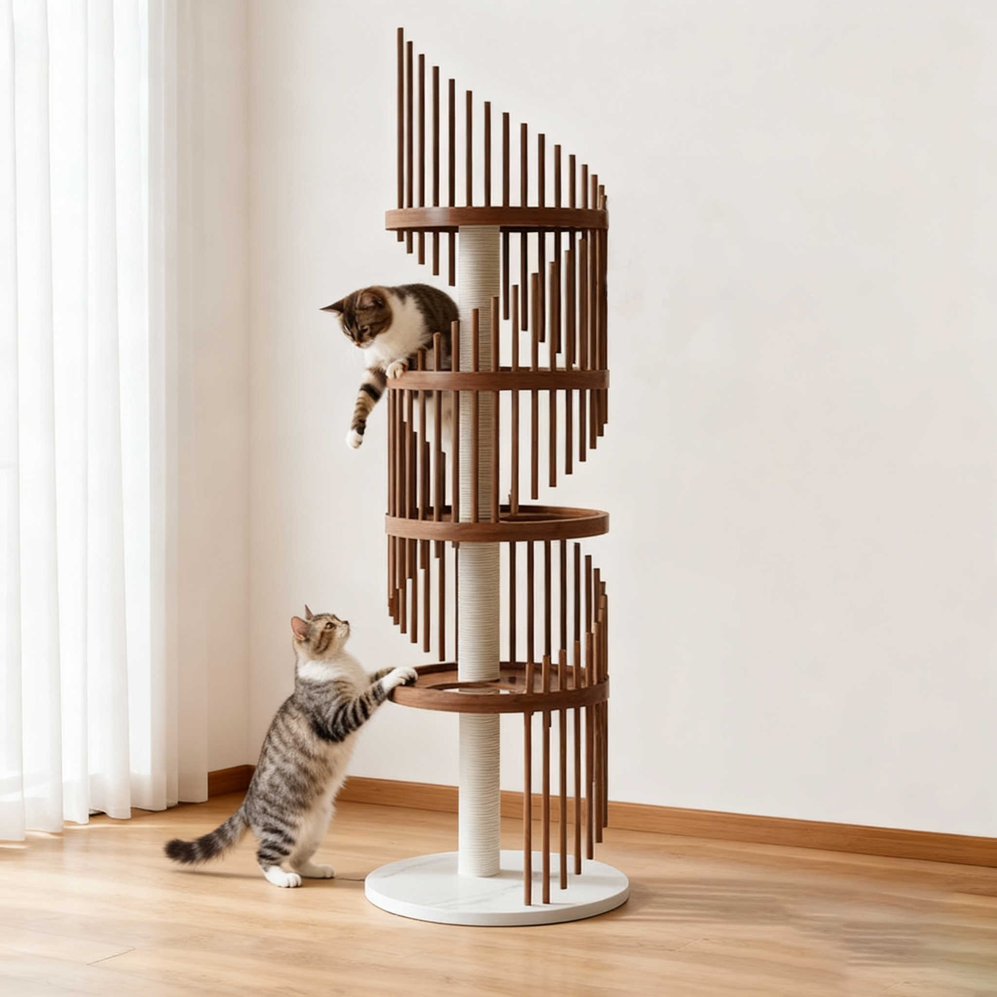 Home-use Space-saving All-in-one Solid Wood Cat Tree For Playing And Sleeping