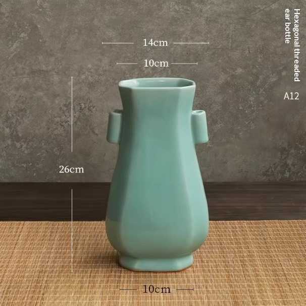 Celadon Song-style Ceramic Vase Ruyao Vintage Chinese Flower Vase