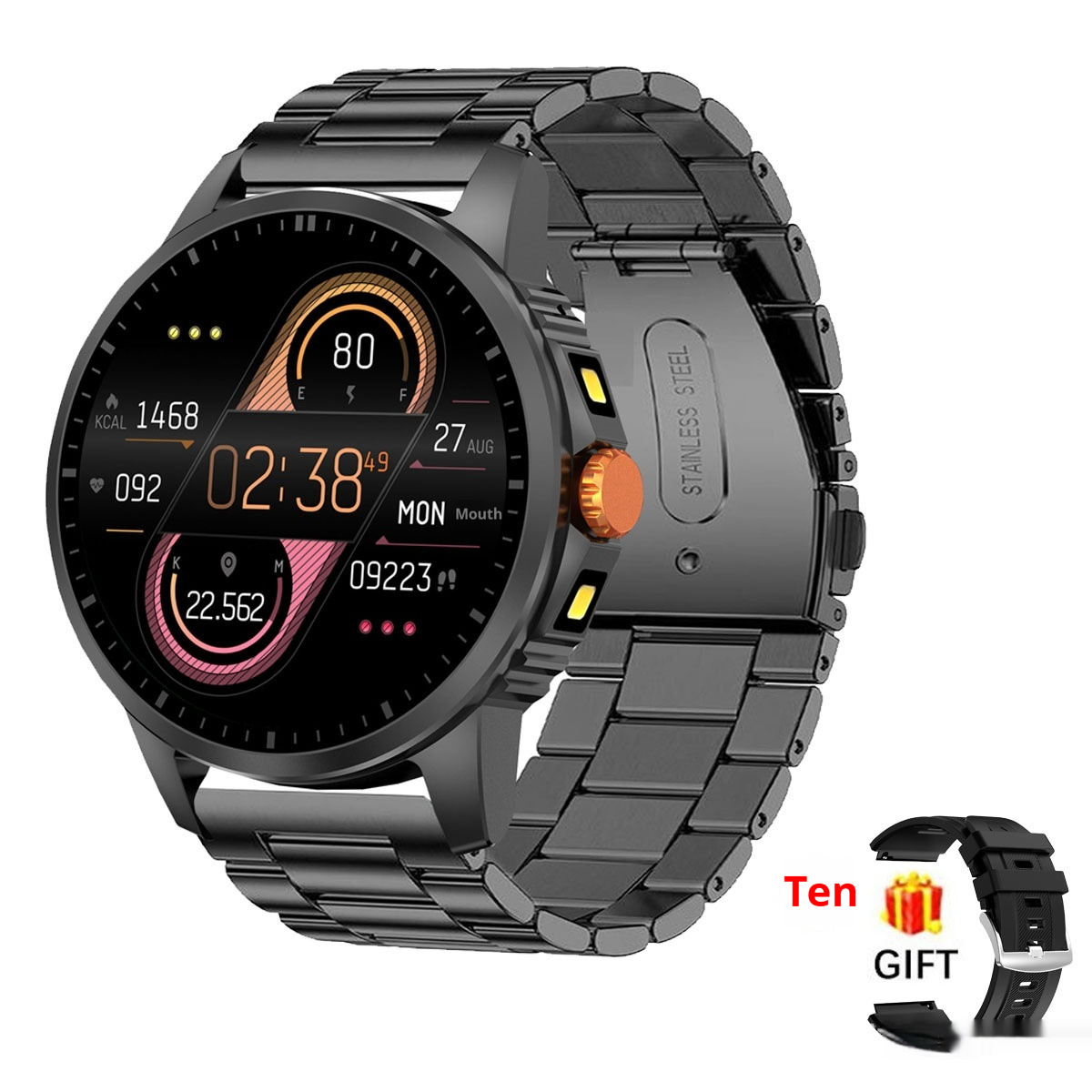 V5 Round-screen Smartwatch With Dual Flashlight And Bluetooth