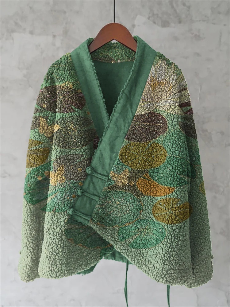 Womens Fleece Sweater With 3D Digital Floral Print In Japanese Style