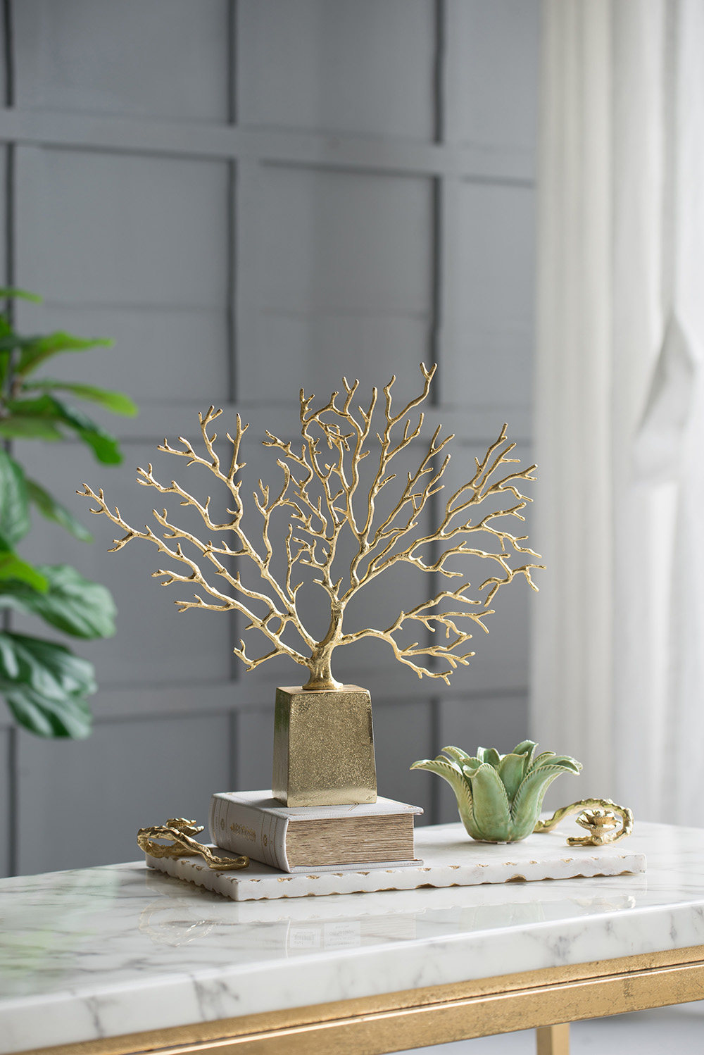 Aged Gold Branch Desk Decoration, Semi-handmade Ironwork