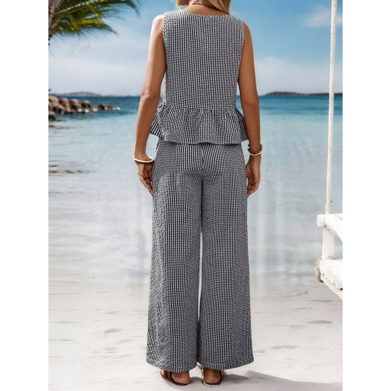 Womens Striped Resort Two-Piece Set Tank Top And Pants