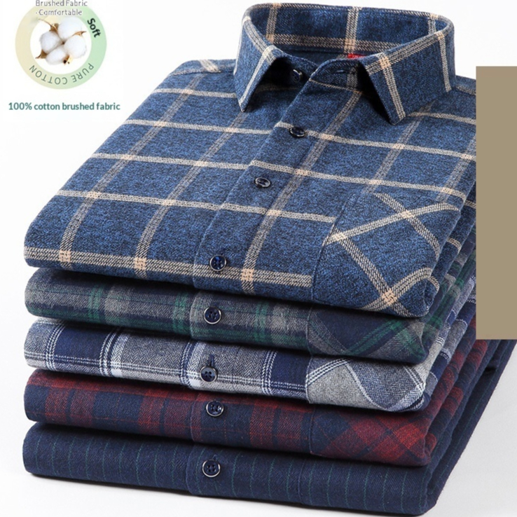 Mens Casual Plaid Cotton Square-collar Shirt