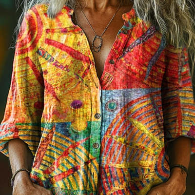 Womens Versatile Printed Long-sleeve Blouse