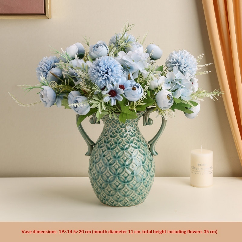 Retro Double-handled Relief Vase, Rose Flower Vessel