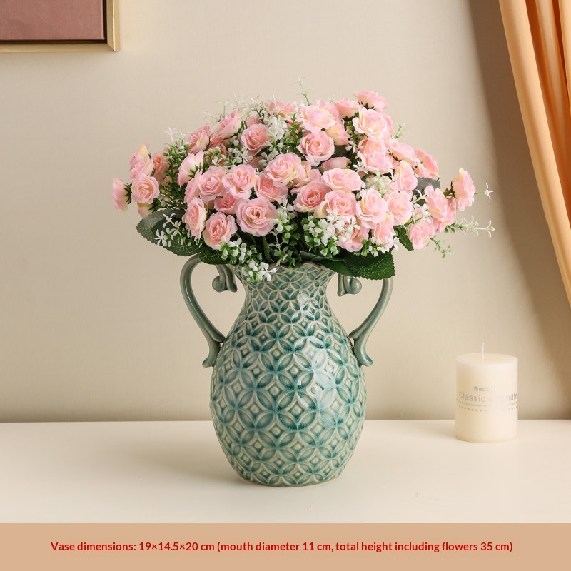 Retro Double-handled Relief Vase, Rose Flower Vessel
