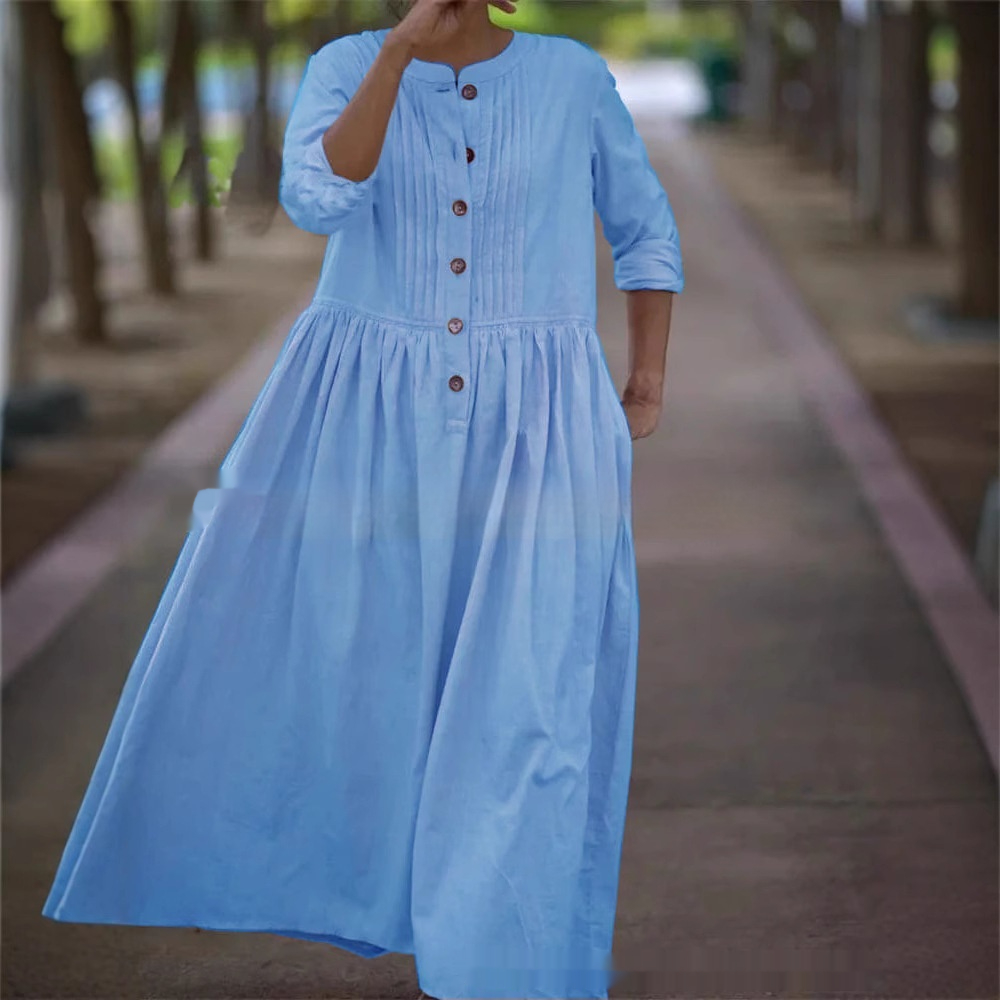 Womens Cotton-Linen Swing Midi Dress