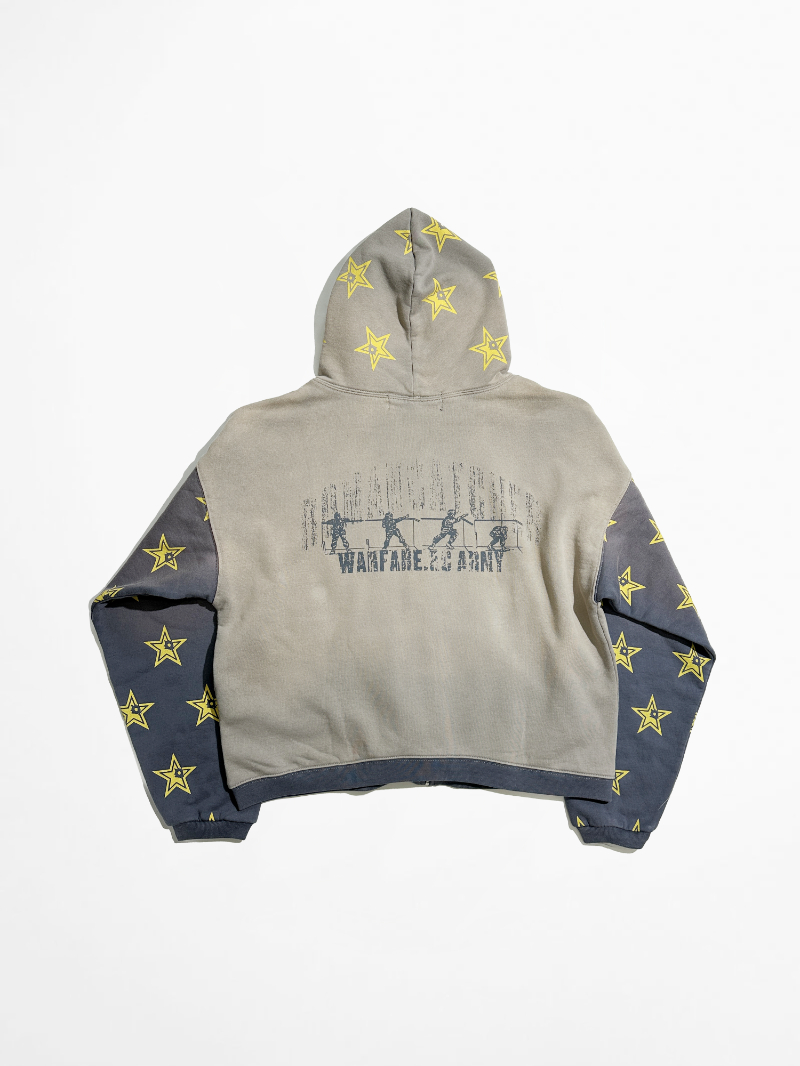 Bullet-hole Star Patchwork Hooded Sweatshirt With A Washed Vintage Finish