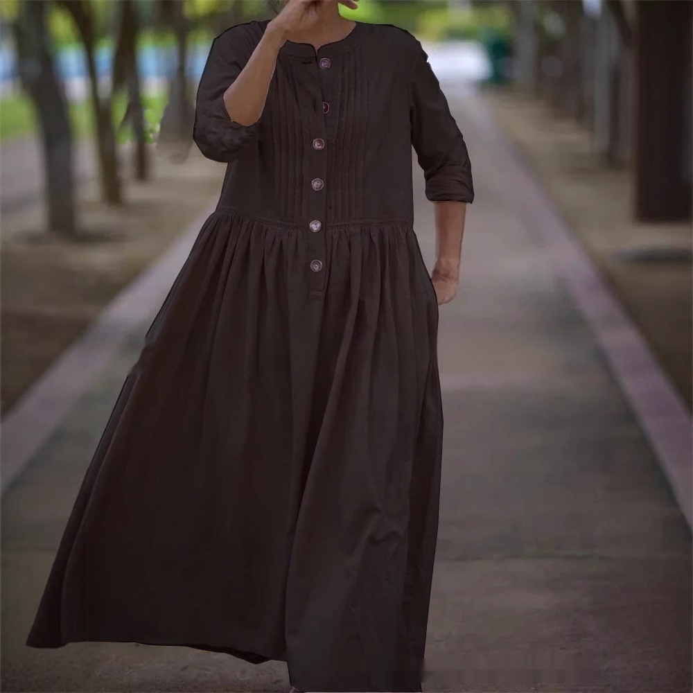 Womens Cotton-Linen Swing Midi Dress