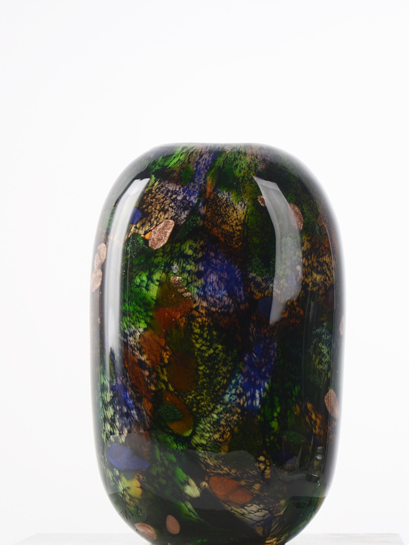 Peacock-green Flat Flower Vessel A Modern Minimalist High-end Glass Vase For Decorative Use