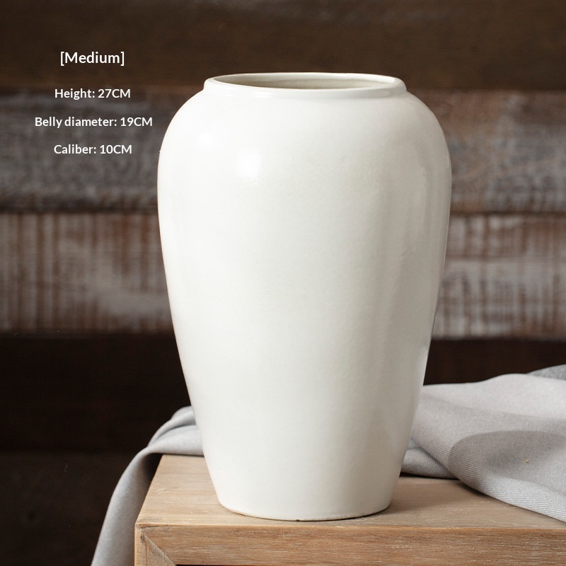 Jingdezhen Pure White Nordic Retro Modern Creative Home Decor Ceramic Ornament Vase For Dried Flowers And Pomegranates