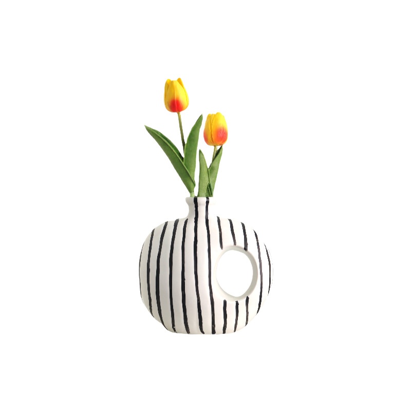 Modern Art Black-and-White Minimalist Striped Ceramic Vase