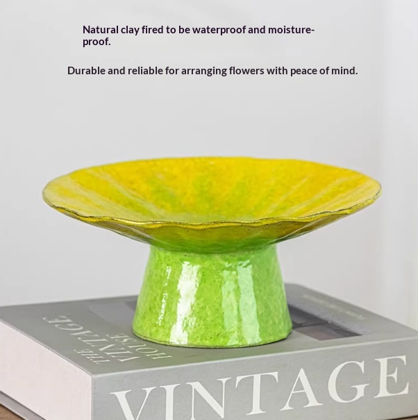 Handmade Ceramic Tray And Flower Pot Featuring A Hand-painted Citrus Motif