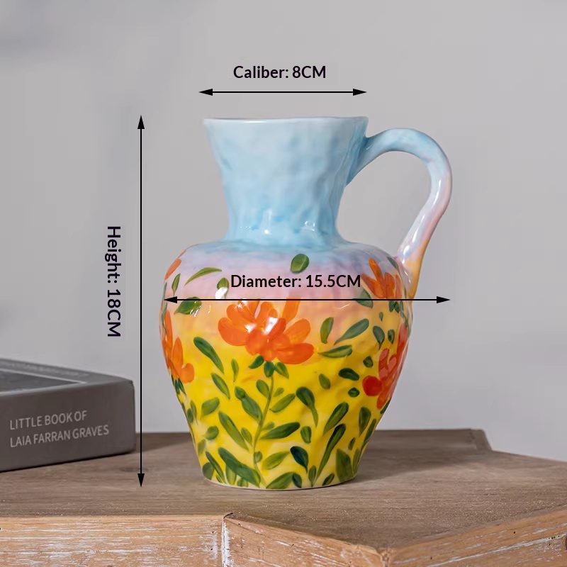 Hand-painted Ceramic Flower Teapot Ornaments For Home Living Room Tea Room And Entryway