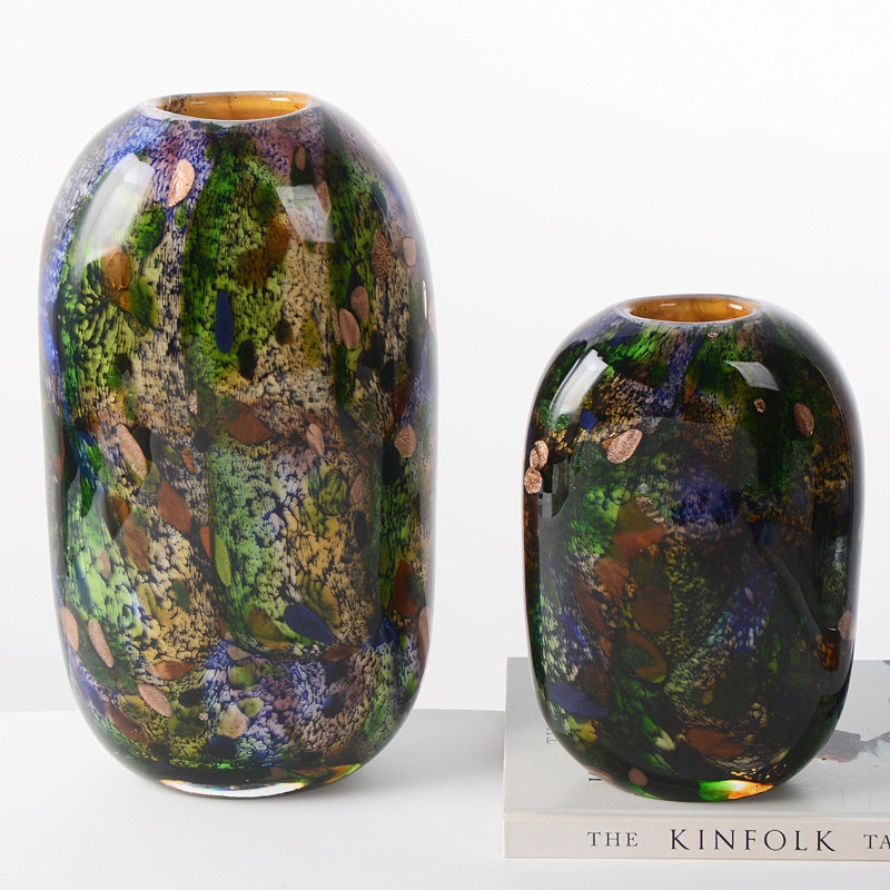 Peacock-green Flat Flower Vessel A Modern Minimalist High-end Glass Vase For Decorative Use