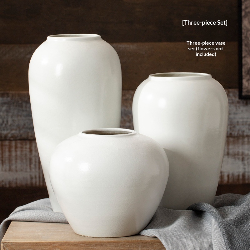 Jingdezhen Pure White Nordic Retro Modern Creative Home Decor Ceramic Ornament Vase For Dried Flowers And Pomegranates