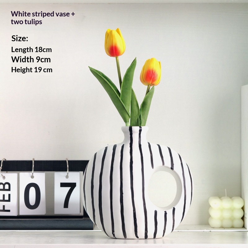 Modern Art Black-and-White Minimalist Striped Ceramic Vase