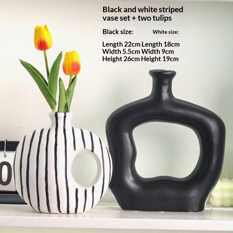 Modern Art Black-and-White Minimalist Striped Ceramic Vase