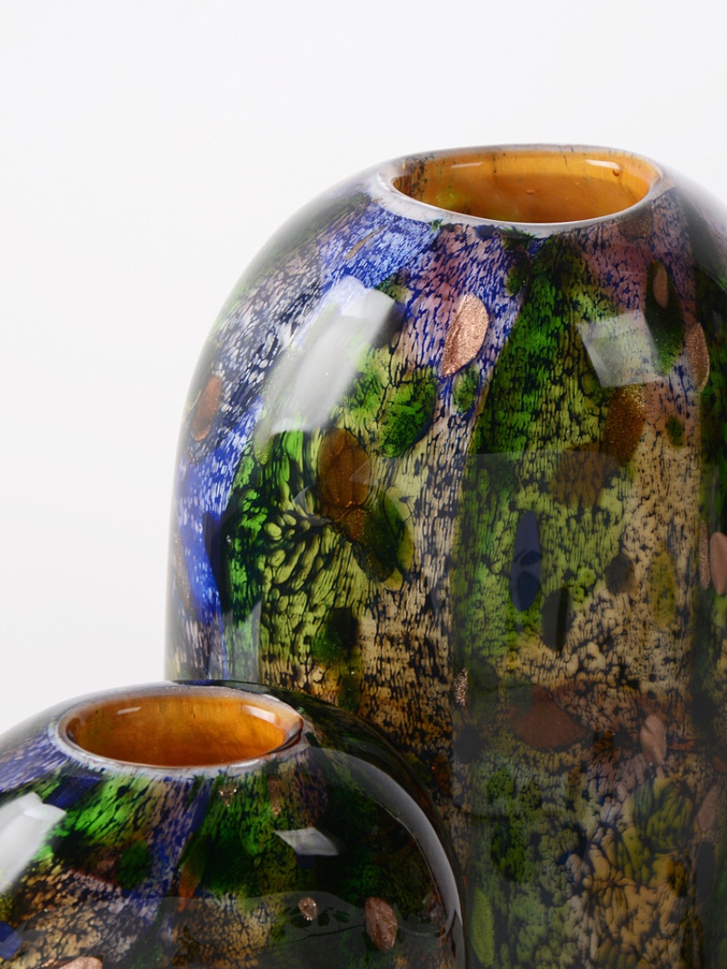 Peacock-green Flat Flower Vessel A Modern Minimalist High-end Glass Vase For Decorative Use