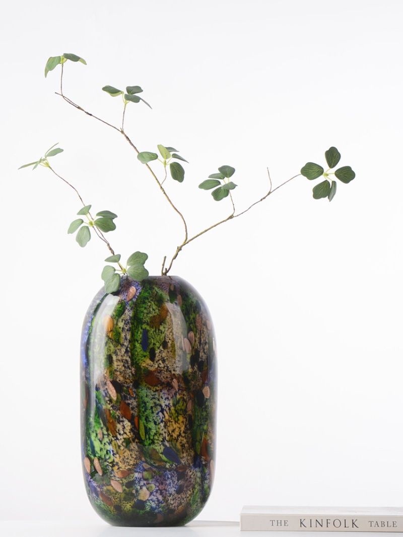 Peacock-green Flat Flower Vessel A Modern Minimalist High-end Glass Vase For Decorative Use