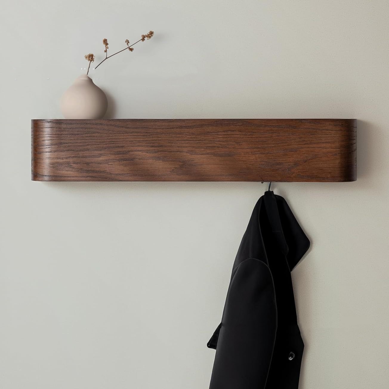 Walnut-colored Wall-mounted Coat And Hat Rack