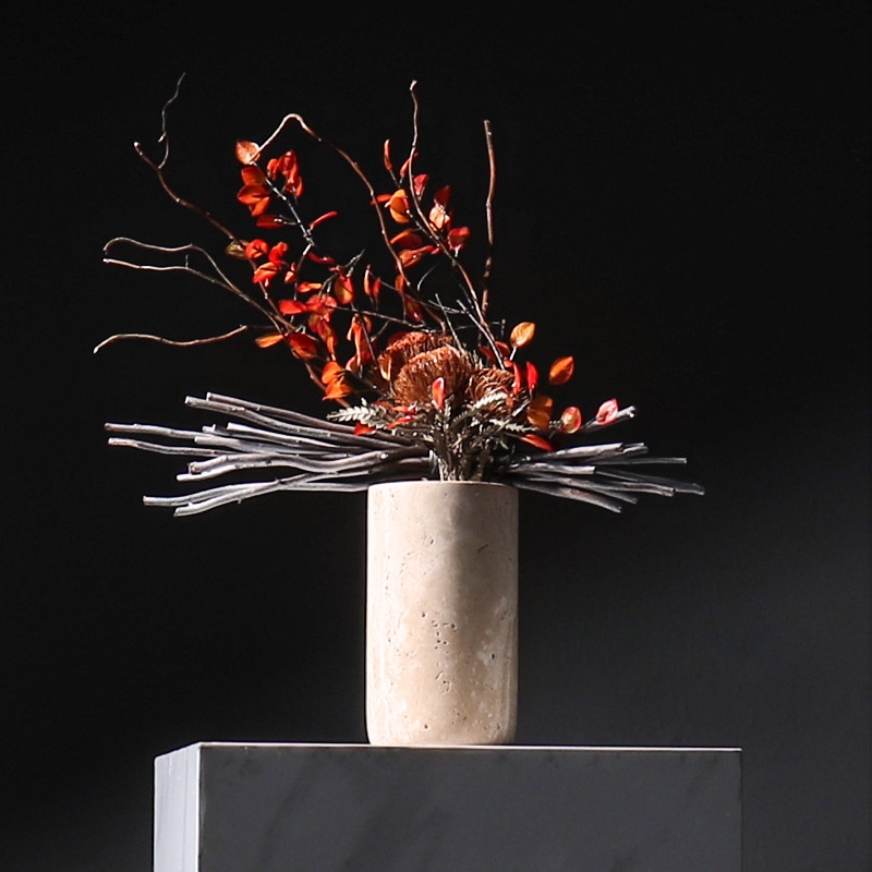 Light-luxury Yellow Cave Stone Vase For Hotel Villa Coffee Table Decor A Creative Decorative Accent Piece