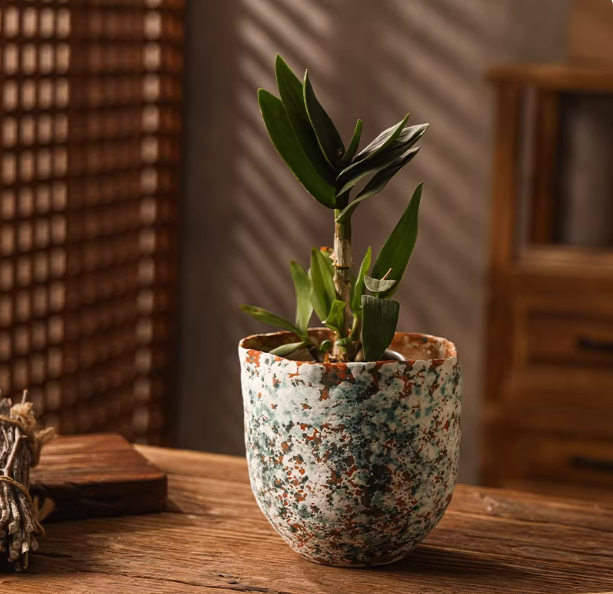Ceramic Flower Pot In Rustic Wabi-sabi Style With A Wide Openinghandmade Pottery For Plants