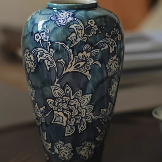 Chinese Style Ink Blue And White Ceramic Vase
