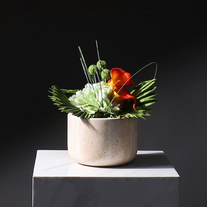 Light-luxury Yellow Cave Stone Vase For Hotel Villa Coffee Table Decor A Creative Decorative Accent Piece