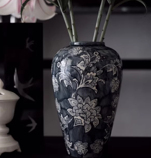 Chinese Style Ink Blue And White Ceramic Vase